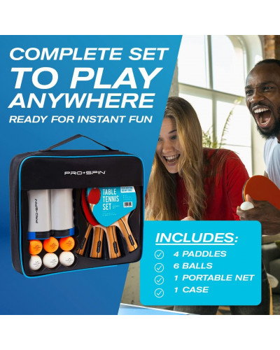 Набір для настільного тенісу з портативною сіткою PRO-SPIN All-in-One Portable Ping Pong Paddles Set Набір для настільного тенісу з портативною сіткою PRO-SPIN All-in-One Portable Ping Pong Paddles Set
