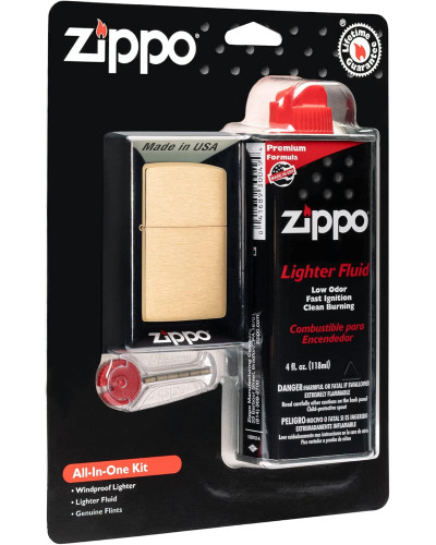 Набір Zippo All-in-One Kit with Brushed Brass Windproof Lighter