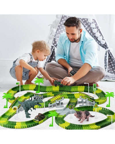 Конструктор Автомобільний трек Динопарк Dinosaur Toys Road Race Track Playset – 252 деталей для захопливої гри